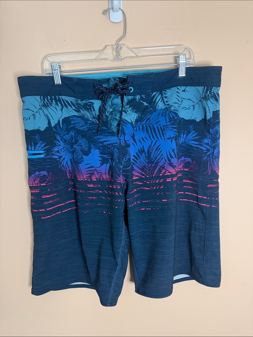 burnside Teal & Blue Tropical Fade Swim Board Shorts